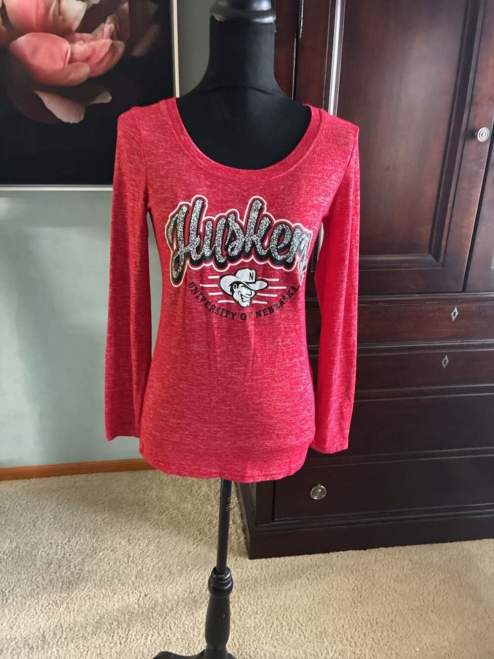 Univ of Nebraska Huskers Creative Apparel Lg Sleeve Scoop Neck T-Shirt Red Sz S